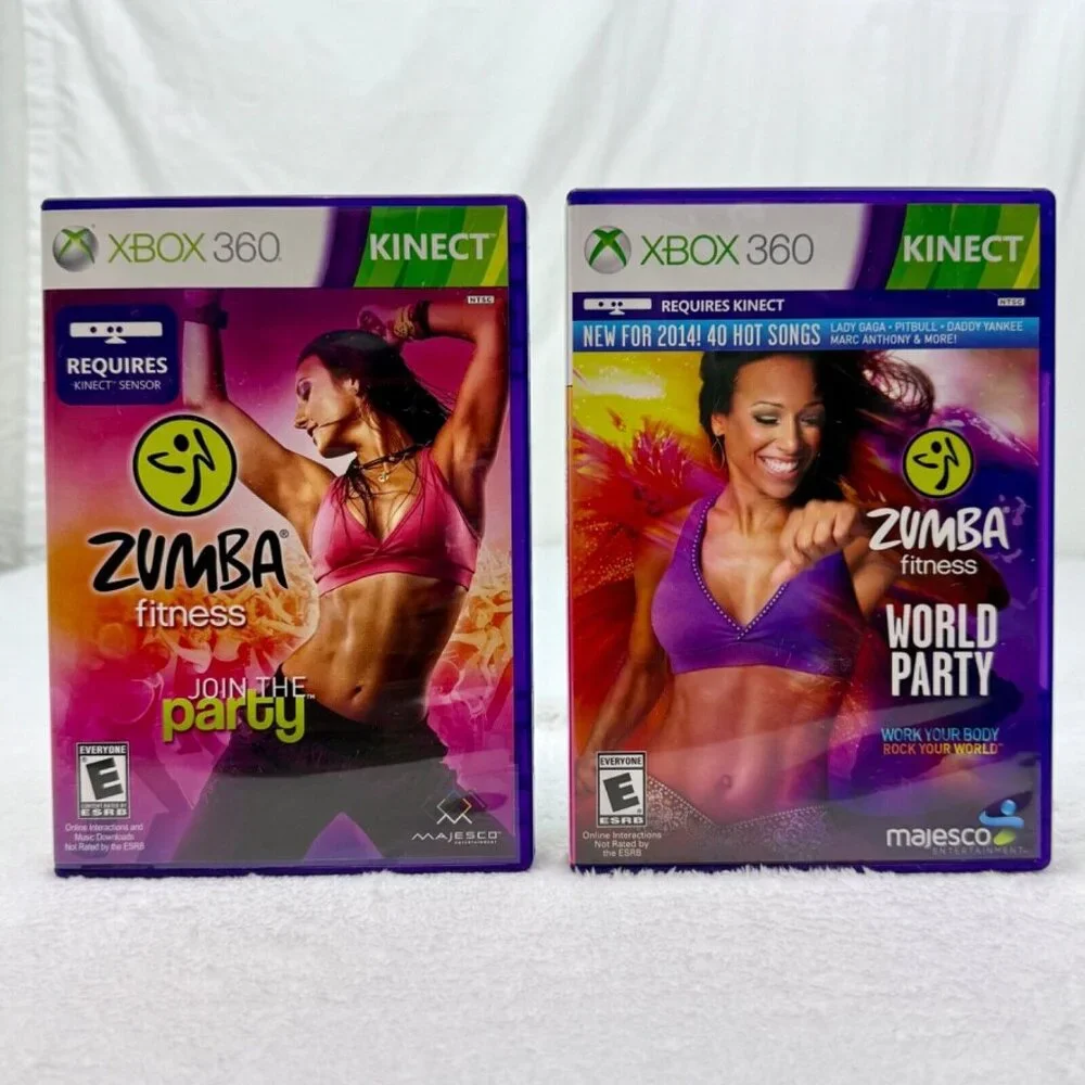 XBOX 360 Kinect Zumba Fitness Game 2 Disc Bundle Join The Party & World Party